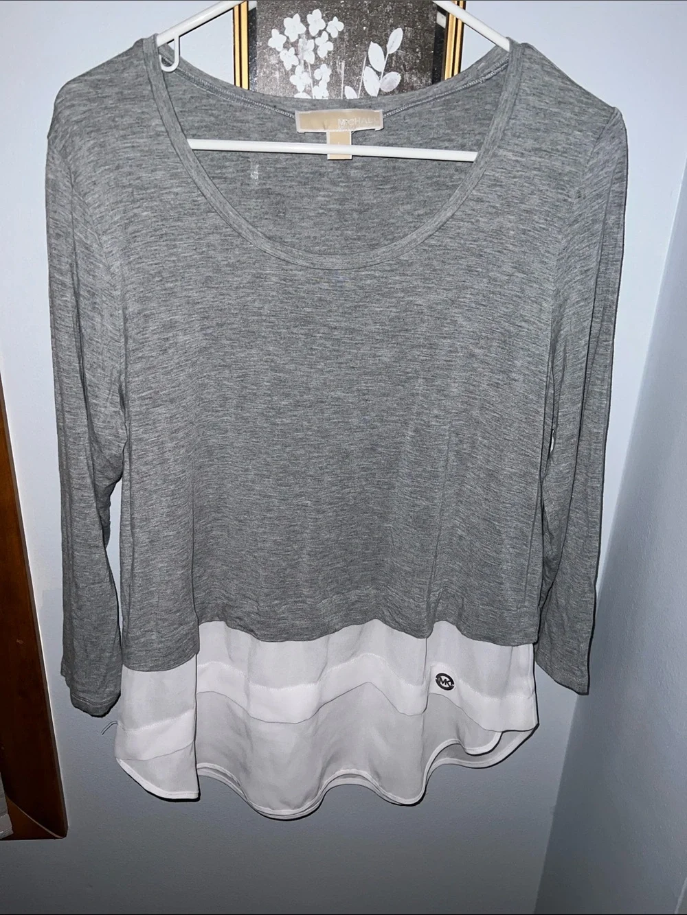 Michael Kors Grey Top with White Layered Hem